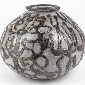 Signed Studio ceramic vase, Sgraffito, West German pottery, mid century studio ceramic vase, mcm studio pottery