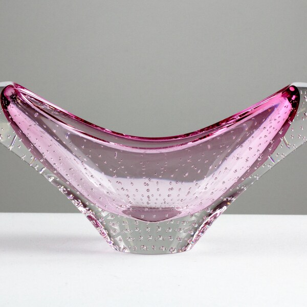 Murano pink glass bowl with air bubbles, 60, 70s, Italy Crystal Glass, Mid Century Modern mcm