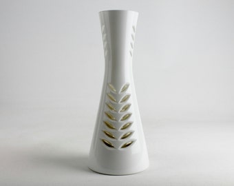 Tall white faceted vintage glass vase, Mid Century, west Germany, 50s-60s