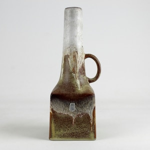 Tall ES ceramic vase, matt brown white vintage ceramic vase glaze drippigs, West German Pottery image 1
