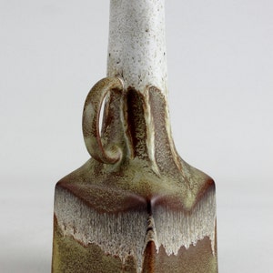 Vaso in ceramica ES alto, drippig in smalto per vasi in ceramica vintage bianco marrone opaco, ceramica della Germania occidentale immagine 3