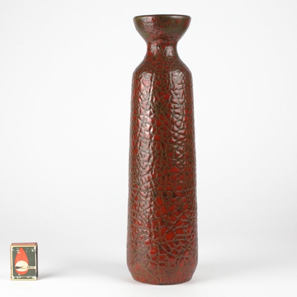 Cerámica húngara vintage, esmalte retráctil rojo, jarrón de cerámica roja, Hungría mediados de siglo, años 70