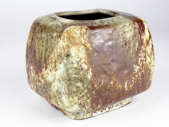 Ruscha Fat Lava Ceramic Vase, Brown Square Ceramic Vase