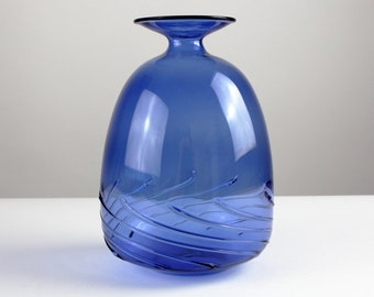 Blue Lauscha glass vase, vintage 60s, Thuringia art glass, East Germany, mid century modern