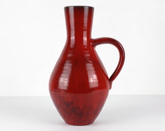 Elli Kuch tall red vintage ceramic vase, 70s, Art Pottery, West German Pottery, signed studio pottery