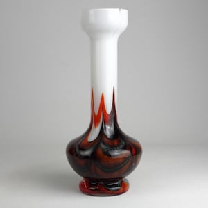 Tall Opaline Florence glass vase, orange white black vintage glass vase from the 70s, Mid Century Italy