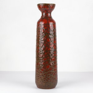 Tall red vintage ceramic vase, west Germany, Mid Century, 70s mcm red ceramic vase