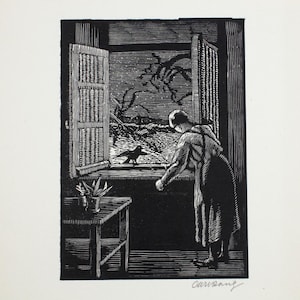 Carl Rang, signed lino print, Germany 30s, signed vintage print
