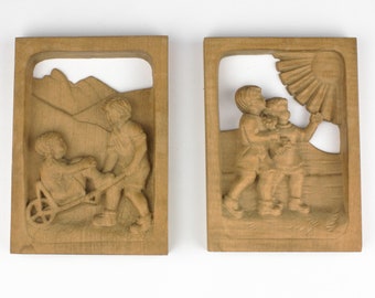 Hand carved wall paques, mid century, East German art and craft, 50s-60s
