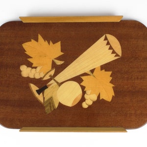 Vintage serving tray, vintage wooden tray, wood inlay, Germany, mid century