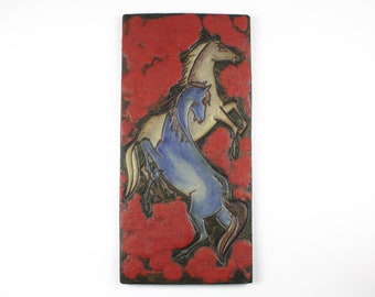 Rare Vintage Red RUSCHA KERAMIK Fat Lava Wall Plate With Horses