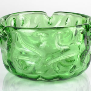 Borocrystal green glass bowl, hand blown, vintage crystal glass bowl, 60s 70s, mid century glass bowl