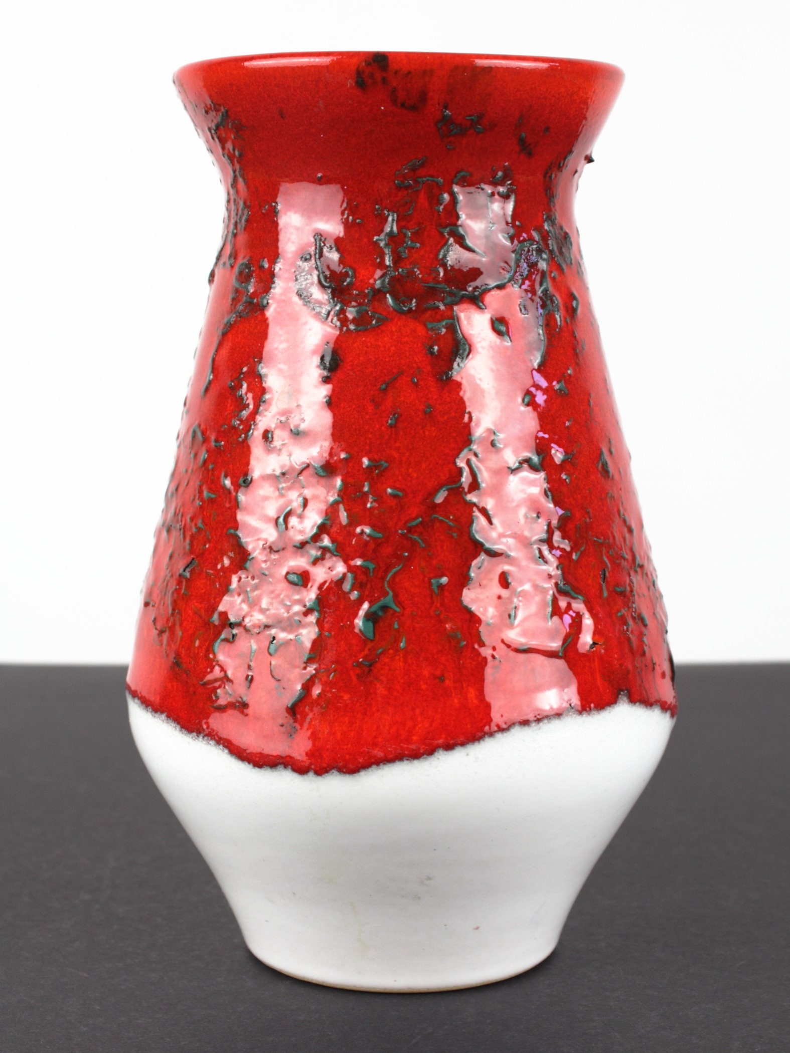 Duemler & Breiden Ceramic Vase, Red White, West German Duemler & Breiden Ceramic Vase, Red White, West German