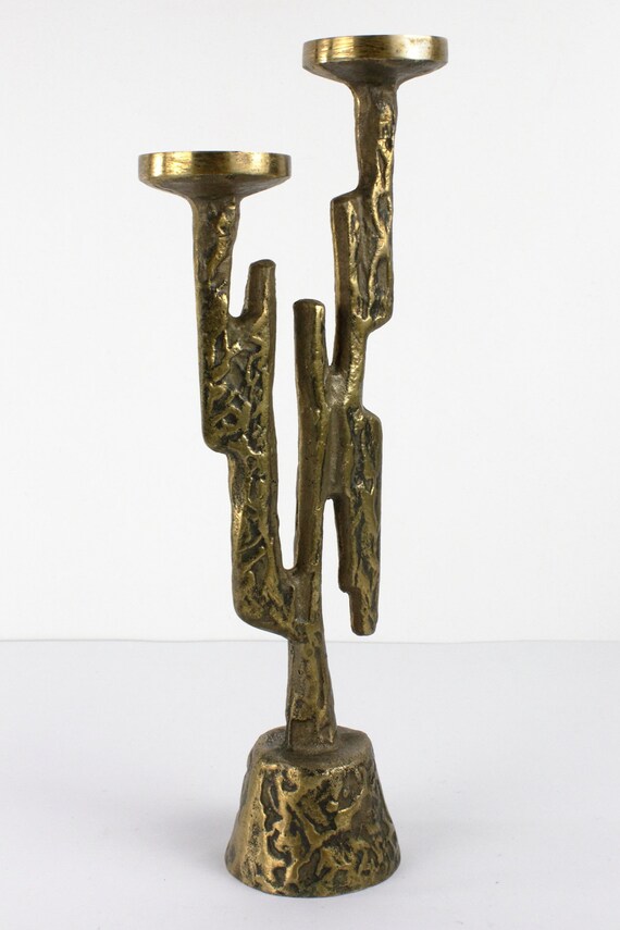 Brass Candle Holder Vintage Brass Candlestick Brutalist Etsy