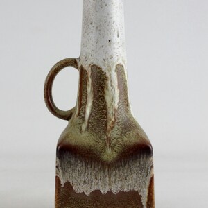 Tall ES ceramic vase, matt brown white vintage ceramic vase glaze drippigs, West German Pottery image 2