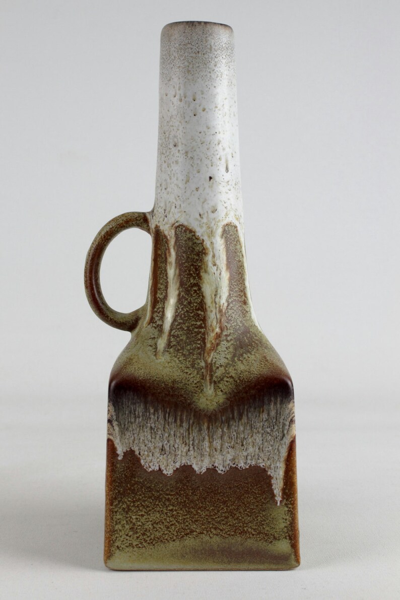 Tall ES ceramic vase, matt brown white vintage ceramic vase glaze drippigs, West German Pottery image 2