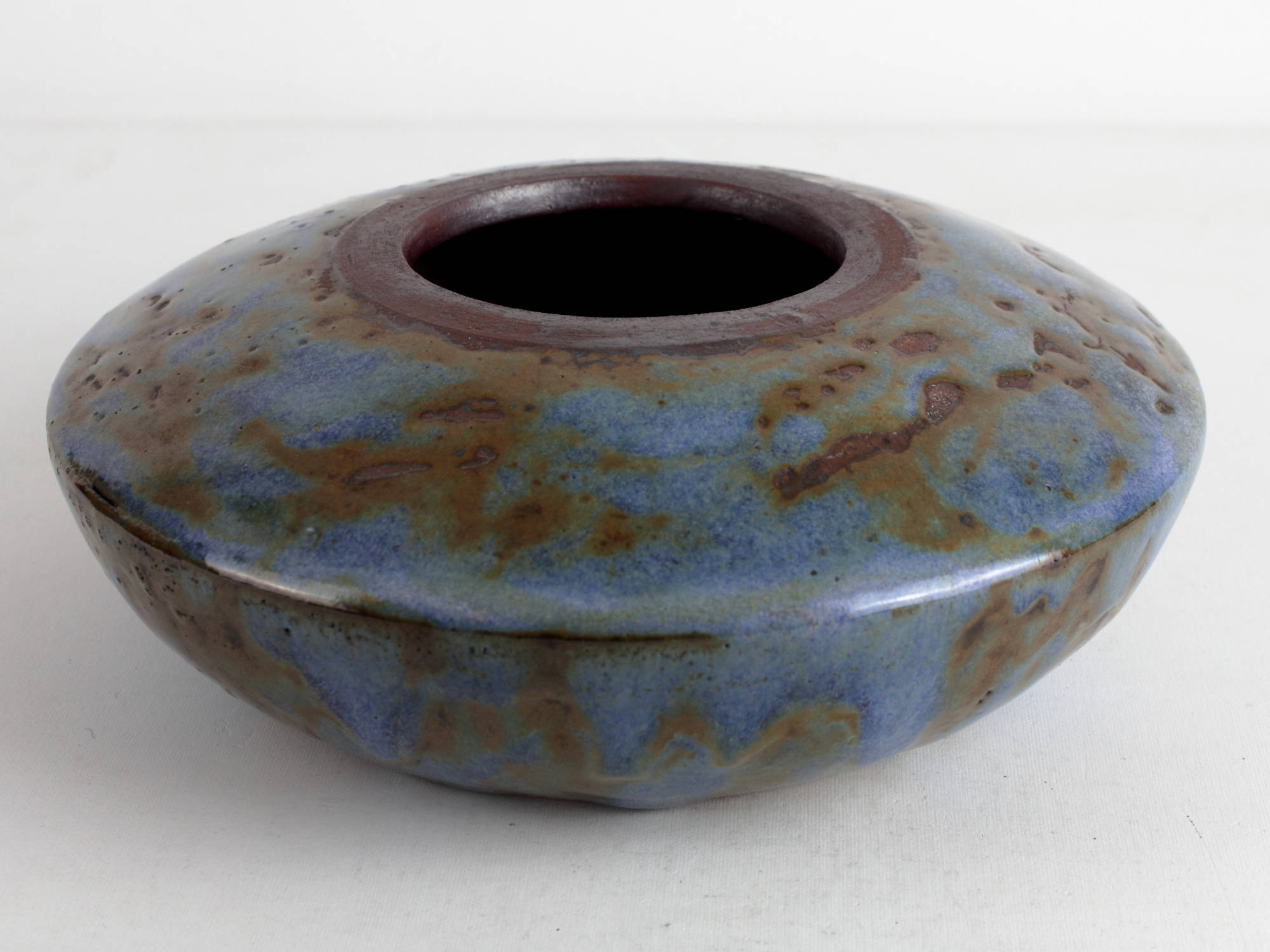 Signed Studio Ceramic Vase Ufo Shape Vintage Glazed Blue Etsy