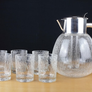 Kristallen glazen karaf met koelfunctie, "Kalte Ente", set van zes glazen met karaf, Bar Cart Essentials, West-Duitsland, midden van de eeuw