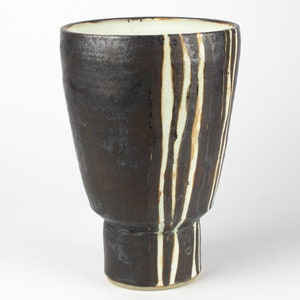 Vintage Studio Keramik Vase, braun mit weiß, westdeutsche Keramik, Mid Century