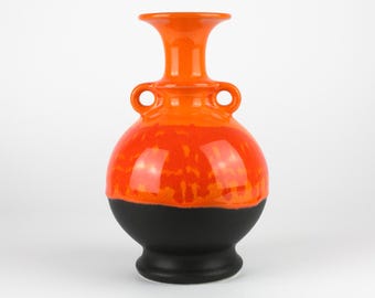 Red orange Rosenthal ceramic vase, mid century, West German Pottery, vintage