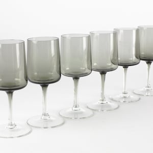 Driburg Set of six wine glasses, smoked glass, hand cut stem, West Germany, Mid Century, 50s 60s mcm wine glasses