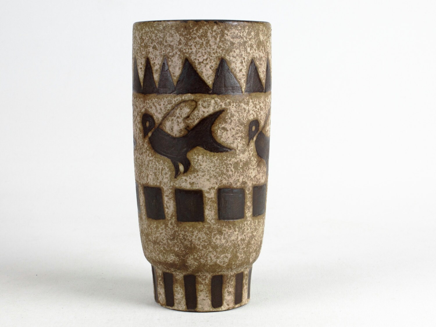 Brown Ceramano Vase Vintage en Céramique Décor Egine, Des Années 50 60, Poterie de L'allemagne L'oue