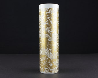 Heinrich porcelain vase, tall cylindrical shape, filigree abstract gold decor, German Porcelain 60s, vintage