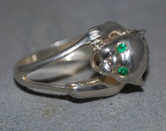 Gatsby 18k Yellow Gold Plated Panther Ring w White Sapphire /& Emerald Quartz Gemstones Ring Size 8