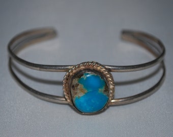 Sterling silver cuff bracelet with turquoise setting