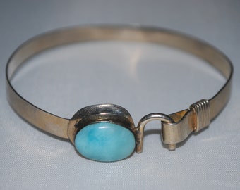 Sterling silver cuff bracelet with larimar setting