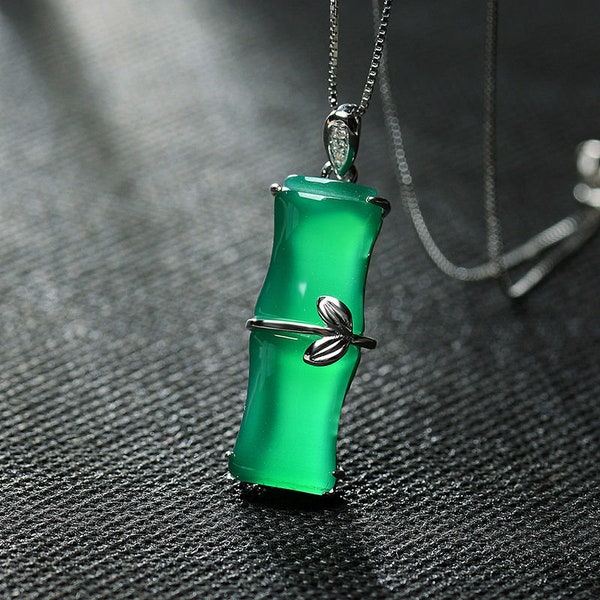 Multicolor - Handcrafted German Silver Pendant Zig Zag Bamboo Necklace with Green & Blue Beads main image 1