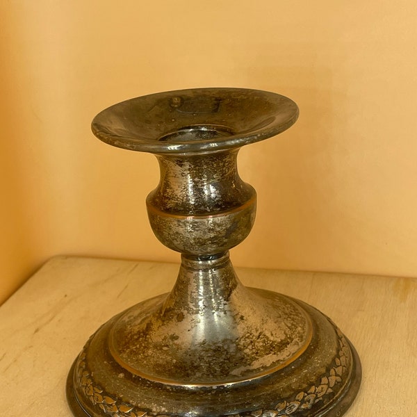 Vintage Silver Plated Candlestick Holder with Unpolished Aged Look