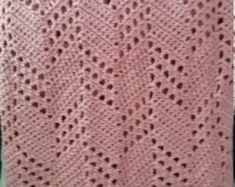 Rose Pink Peaceful Ripple Crocheted Afghan