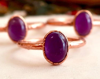 Amethyst Ring, February Birthstone, Copper Jewelry, Bohemian Style, Electroformed, Crystal Ring, Oval Stone