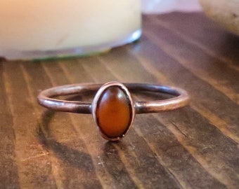 Genuine Amber Small Oval Stone Ring in Copper | US/CA Size 7 | Electroformed Crystal Ring, Talisman Copper Ring, Electroformed Jewelry