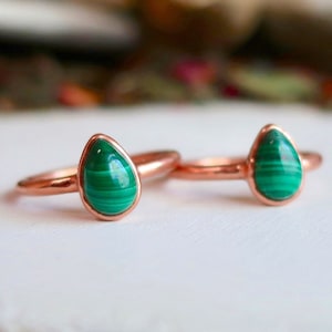 Teardrop Malachite Ring: Electroformed Copper Band, Handmade Jewelry