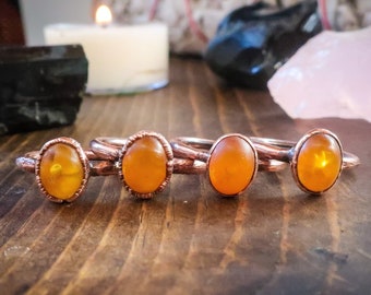 Genuine Oval Amber Manifestation Ring Set In Electroformed Copper | Size 6, 6.5 | Electroformed Copper Ring, Electroformed Jewelry