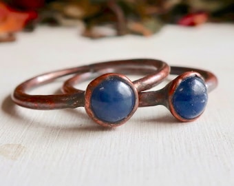 Blue Sapphire Ring Set in Electroformed Copper, Rustic Jewelry, Stacking Ring, Birthstone, Boho, Electroformed, Bohemian