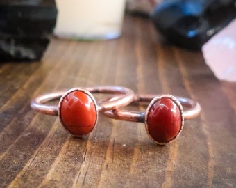 Supreme Nurturer Red Jasper Ring Set In Copper | US/CA Size 7, 7.25, Electroformed Crystal Ring, Talisman Jewelry, Simple Solitaire
