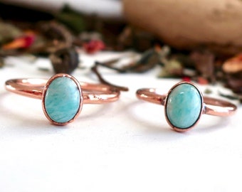 Amazonite Ring set in Copper, Amazonite Jewelry, Electroformed Copper Ring, Crystal Jewelry, Bohemian, Boho, Hippie, Rustic