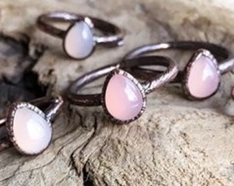 Pink Chalcedony Ring  Teardrop Rose Chalcedony Ring for Women Pink Stone Ring for Women Chalcedony Jewelry Jewelry Gift for Her