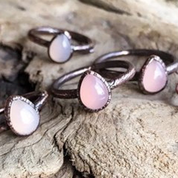 Pink Chalcedony Ring  Teardrop Rose Chalcedony Ring for Women Pink Stone Ring for Women Chalcedony Jewelry Jewelry Gift for Her