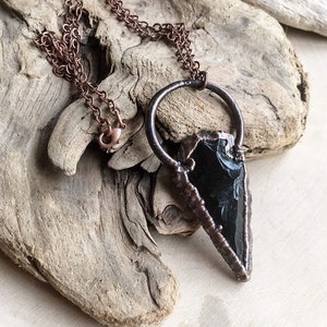 Large Obsidian Arrowhead Necklace, Obsidian Pendant, Arrowhead Jewelry, Electroform Copper, Talisman, Statement Necklace, Crystal Necklace