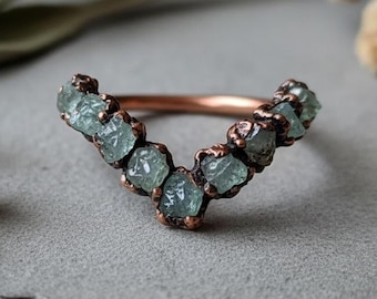 Raw Aquamarine Chevron Ring | March Birthstone | Antique Copper Electroformed | Made to Order