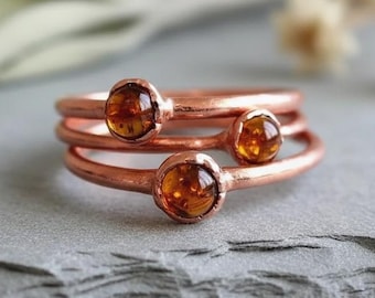 Round Cabochon Amber Ring | Electroformed Copper | Made to Order