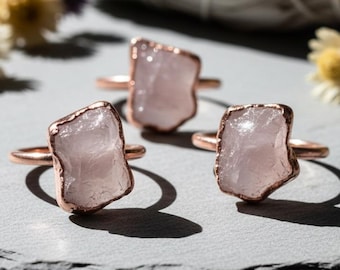 Raw Rose Quartz Birthstone Ring | Electroformed | Made to Order