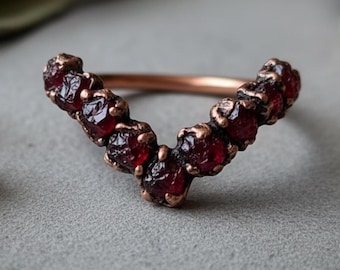 Raw Garnet Chevron Ring | January Birthstone | Antique Copper Electroformed | Made to Order