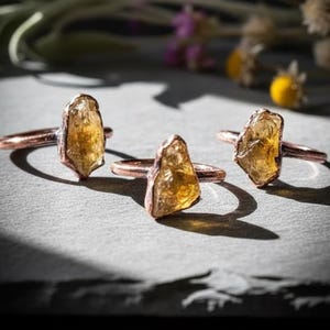 Raw Citrine Copper Ring: Electroformed Boho Crystal Jewelry - BlackbirdSageStudio