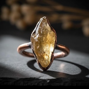Raw Citrine Copper Ring: Electroformed Boho Crystal Jewelry - BlackbirdSageStudio