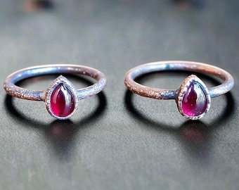 Electroformed Copper Garnet Ring: Pear-Shaped Boho Birthstone, Crystal Jewelry Gift, Holiday Present For Her